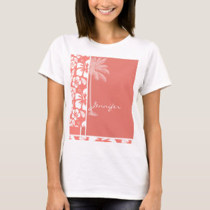 Rosa tropisk hibiskus för korall; Sommarhandflata T Shirt