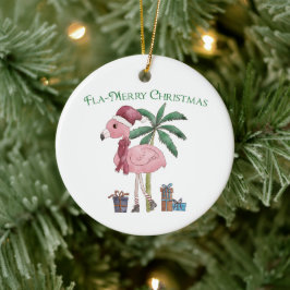 Rosa tropisk julflamingo julgransprydnad keramik