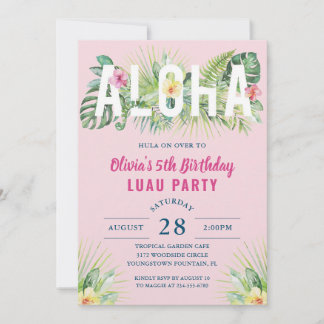 Rosa tropisk Luau-födelsedagsinbjudan Inbjudningar