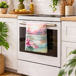 Rosa Tropisk Strand Kökshandduk