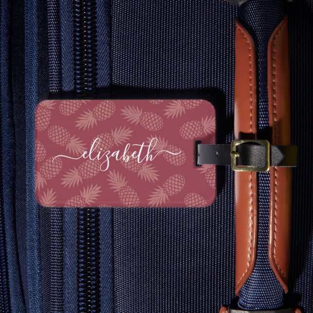Rosa tropiska ananas mönster anpassningsbar-skript bagagebricka (Framsida Insitu 4)