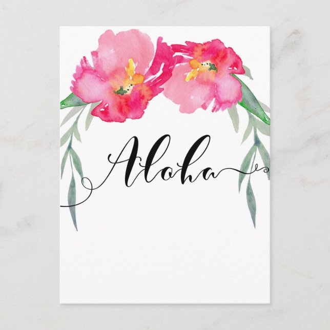 Rosa tropiska blad blommiga Aloha Spara datum Meddelande Vykort (Framsida)