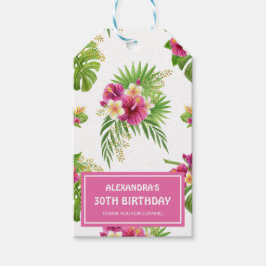 Rosa tropiska blommiga Luau födelsedags tack Presentetikett