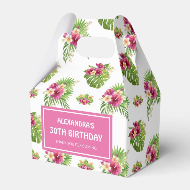 Rosa tropiska blommiga Luau-födelsedagsfirande Presentaskar (Framsidan Sidan)