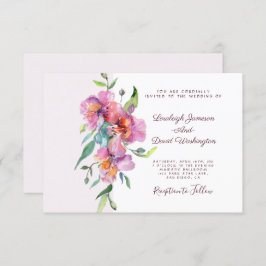 Rosa tropiska blommigten personligt bröllp inbjudningar