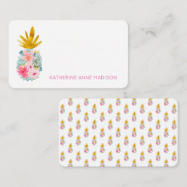 Rosa Tropiska blommor och ananas Guld Anteckningskort