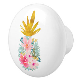 Rosa Tropiska blommor och ananas Guld Knopp