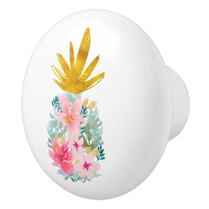 Rosa Tropiska blommor och ananas Guld Knopp