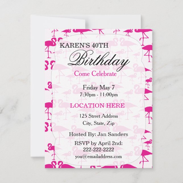 Rosa tropiska flamingo Födelsedagsfest inbjudan (Framsida)