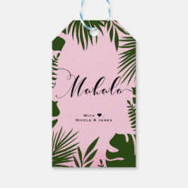 Rosa Tropiska Gröna Blad Strand MAHALO ALOHA Presentetikett