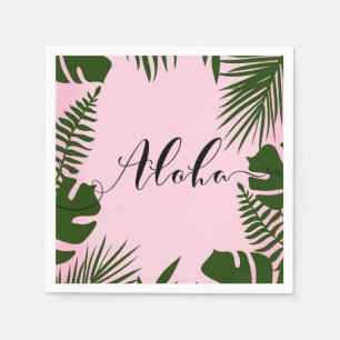 Rosa Tropiska Gröna Blad Strand Sommar Aloha Luau Pappersservett