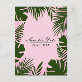 Rosa tropiska gröna blad Strand Spara datum Meddelande Vykort