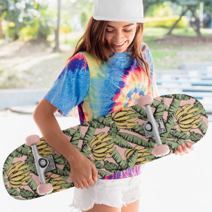 Rosa Tropiska Gulten Bananer och Löv Mini Skateboard Bräda 18,5 Cm