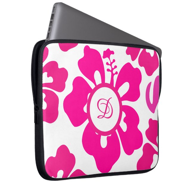 Rosa tropiska Hawaii Hibiscus-Blommönstret Laptop Fodral (Framsidan Höger)