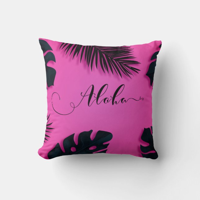 Rosa tropiska palmblad hawaiiansk sommar aloha kudde (Framsida)