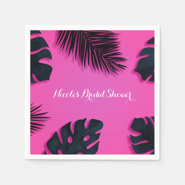Rosa tropiska palmlöv fest luau sommar chic pappersservett (Framsidan)