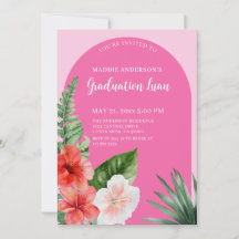 Rosa tropiskt blomster examensfestinbjudan