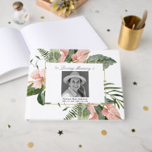 Rosa tropiskt fotominnesbok för begravningsgästbok