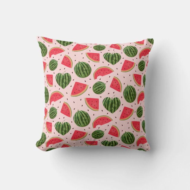 Rosa Tropiskt vattenmelon Mönster Kudde (Framsida)