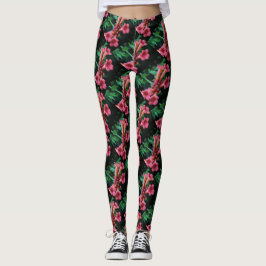 Rosa Trumpet Honeysuckle Botanical Art Leggings