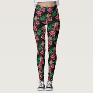 Rosa Trumpet Honeysuckle Botanical Art Leggings