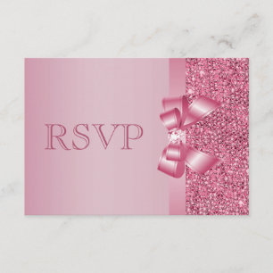 Rosa Tryckt Sequins Bow & Diamond OSA Kort