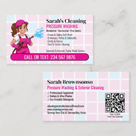 Rosa trycktvättstjej seriefigur QR Krafttvätt Visitkort