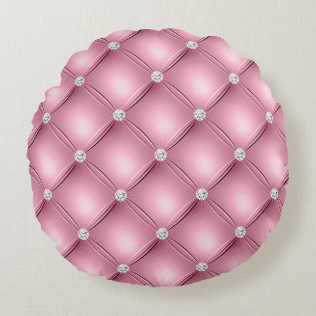 Rosa Tuftad liten kvadrat, dekorativ Mönster Rund Kudde (Framsidan)