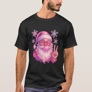 Rosa tuggummi bubbelblåsande jultomte skjorta, Vin T Shirt