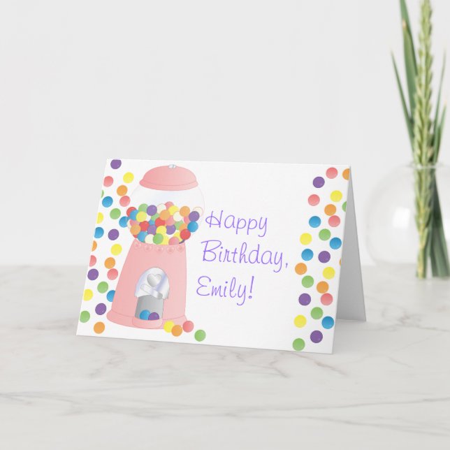 Rosa tuggummimaskin kort (Framsida)