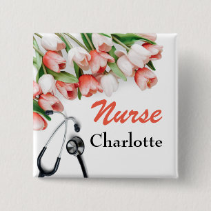Rosa Tulip Anpassningsbar Nurse Knapp