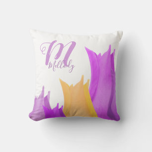 Rosa Tulip-blomman Monogram Namn Blommigt - pil Kudde