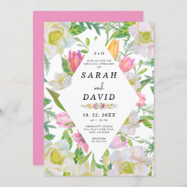 Rosa Tulip Blommigt Geometric Ram bröllopsinbjudan Inbjudningar