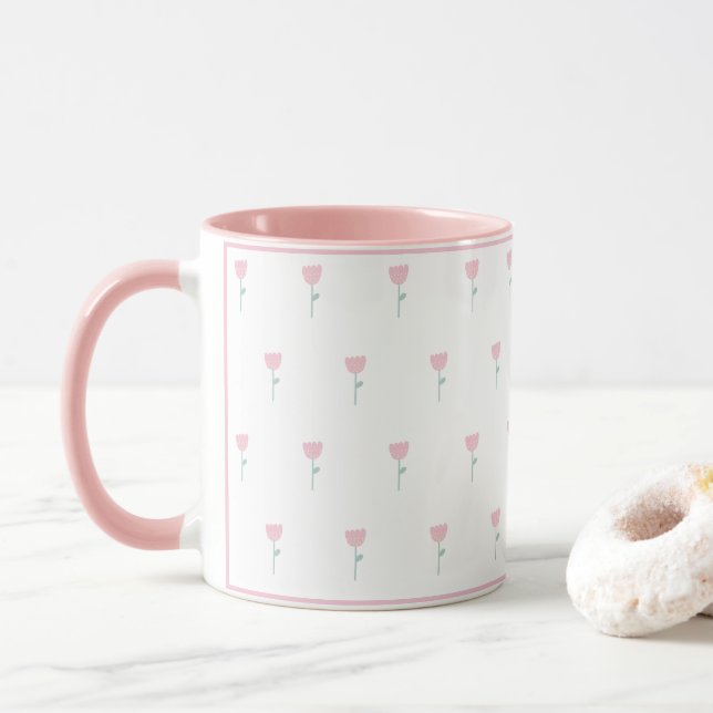Rosa Tulip Blommigt Minimalistic Simple Girly Cute Mugg (Med munk)