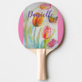 Rosa Tulip Blommigt Vattenfärgspets Pong Paddle Pingisracket