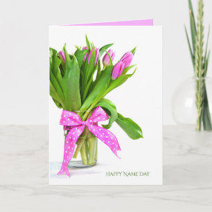 Rosa Tulip bouquet för Namn-dagen Kort