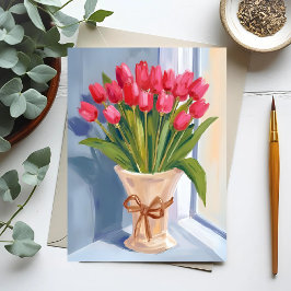 Rosa Tulip Bouquet Watercolor Blommigt Vykort