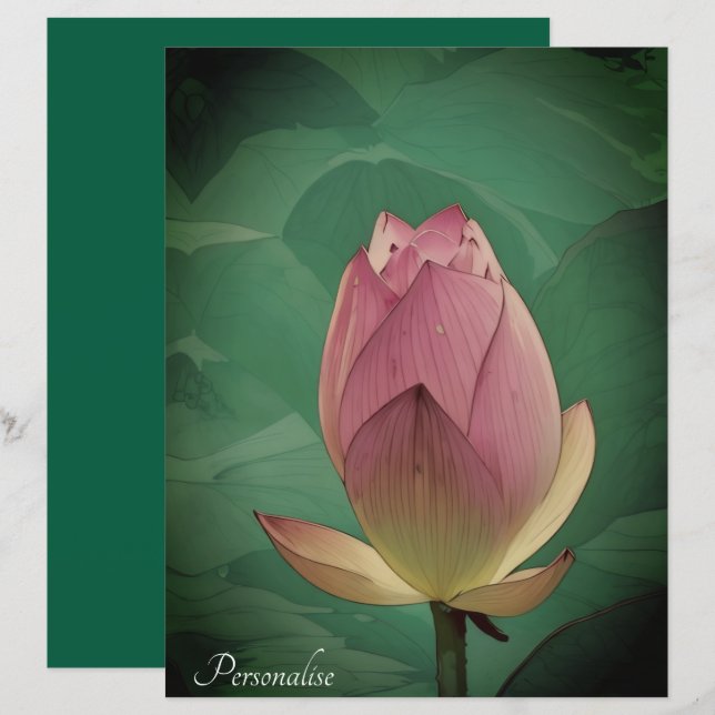 Rosa Tulip Bud Grönt Personal Scrapbook Papper (Fram/baksida)