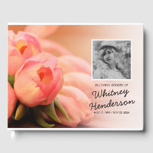 Rosa Tulip Condolence Fotobegravningsminne Gästböcker