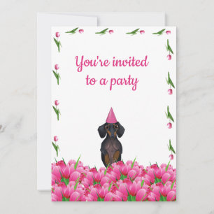 Rosa Tulip Dachshund Party bjudande in Inbjudningar