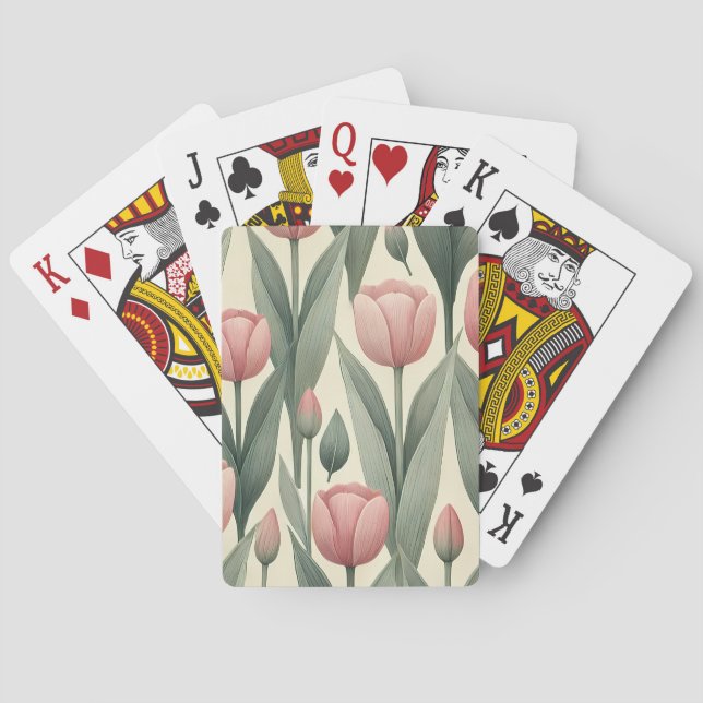 Rosa Tulip Fält Mönster Illustration Casinokort (Baksidan)