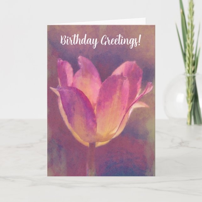 Rosa Tulip Flower Art Birthday Card Kort (Framsida)