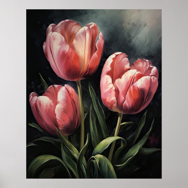 Rosa Tulip Flowers Art Print Poster (Framsidan)