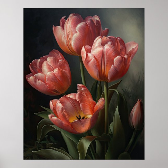 Rosa Tulip Flowers Art Print Poster (Framsidan)