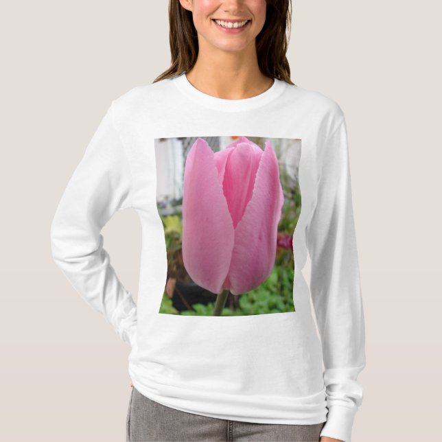 Rosa Tulip Flowers Blommigt Tulips Garden T Shirt (Framsida)