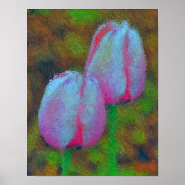 Rosa Tulip Flowers Impressionist Painting Poster (Framsidan)