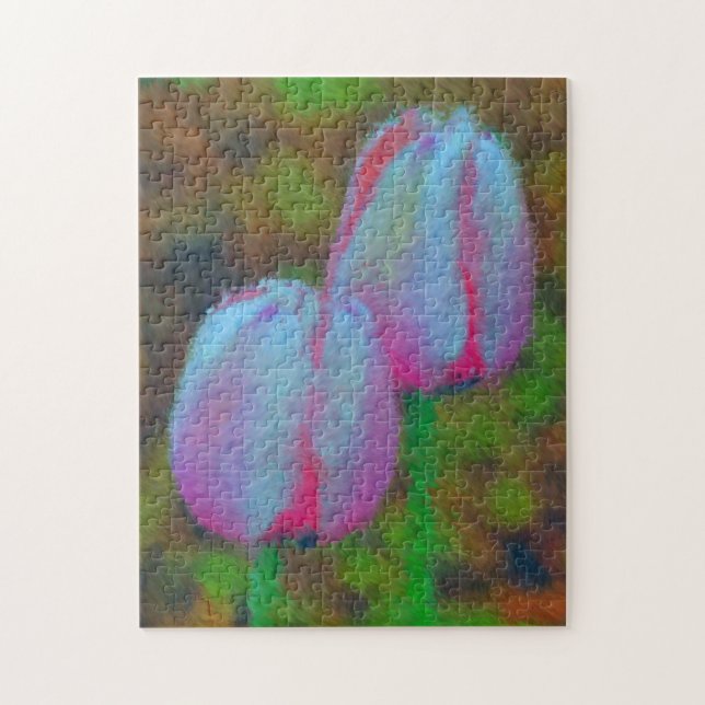 Rosa Tulip Flowers Impressionist Painting Pussel (Vertikal)