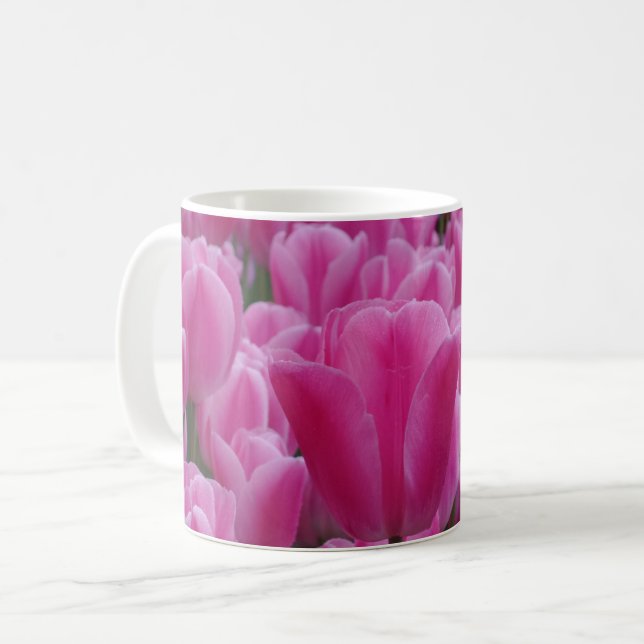 Rosa Tulip Flowers White Coffee Mugg (Framsida vänster)