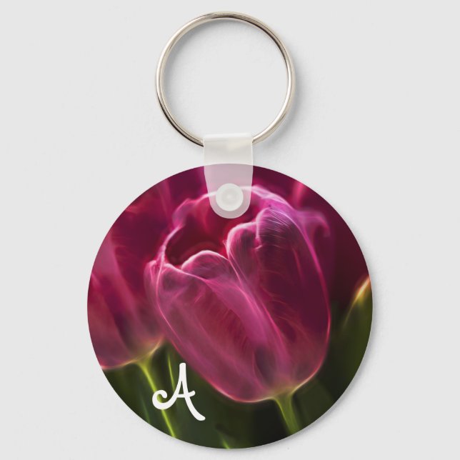Rosa Tulip Fractal med Monogram Nyckelring (Framsida)