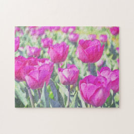 Rosa Tulip Garden Art Flower Puzzle Pussel